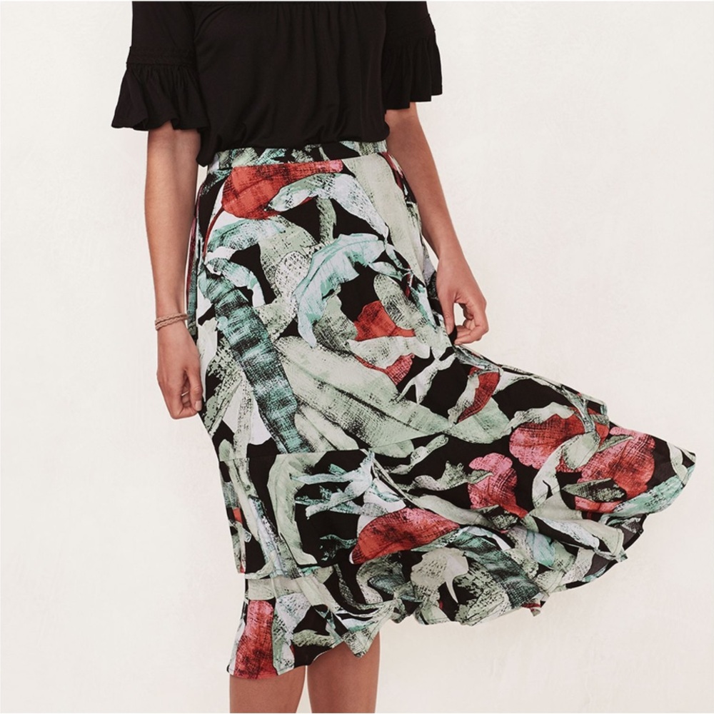 Lauren Conrad Tropical Palm Leaf Print Midi Skirt, Small